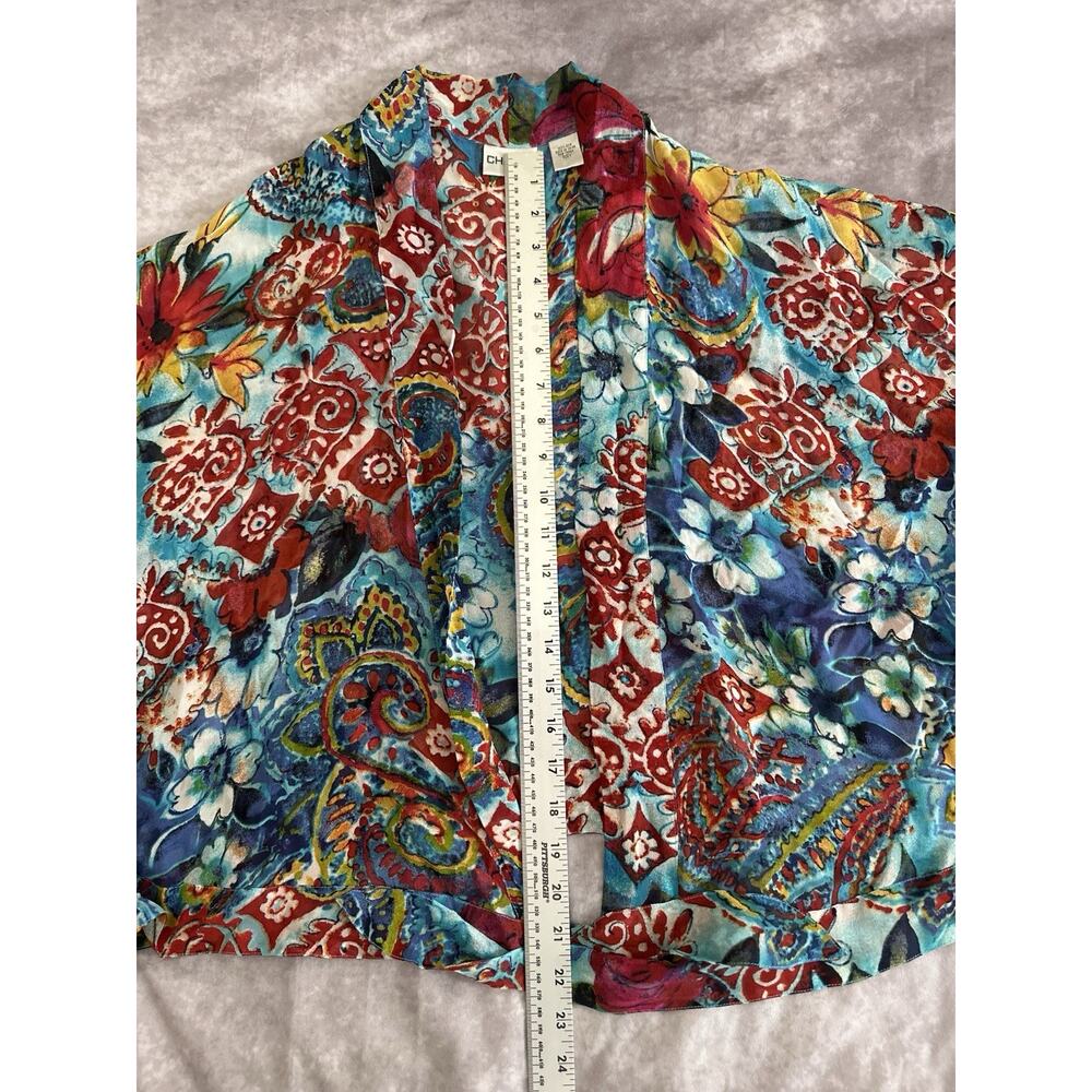 Chicos Sz 1 M Silk Cropped Kimono Floral Front Tie Cardigan Blouse Lagenlook - Picture 6 of 8